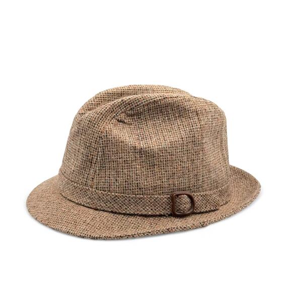 Vintage Tweed Fedora Hat Stevens Mens Brown Wool 6 7/8 S/M 50s 60s MadMen MCM - Picture 1 of 8